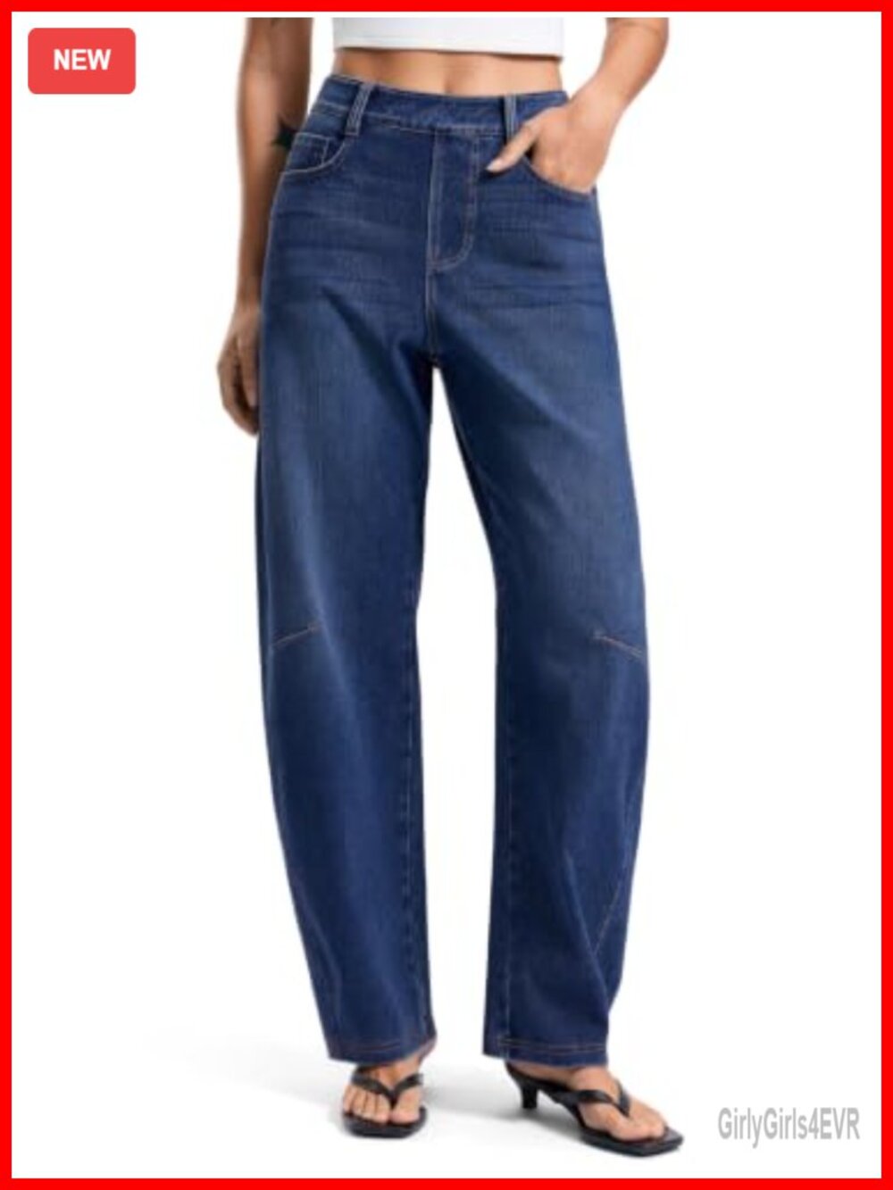 Women's Stretchy Barrel Jeans Baggy High Waist Pull On Denim Pants